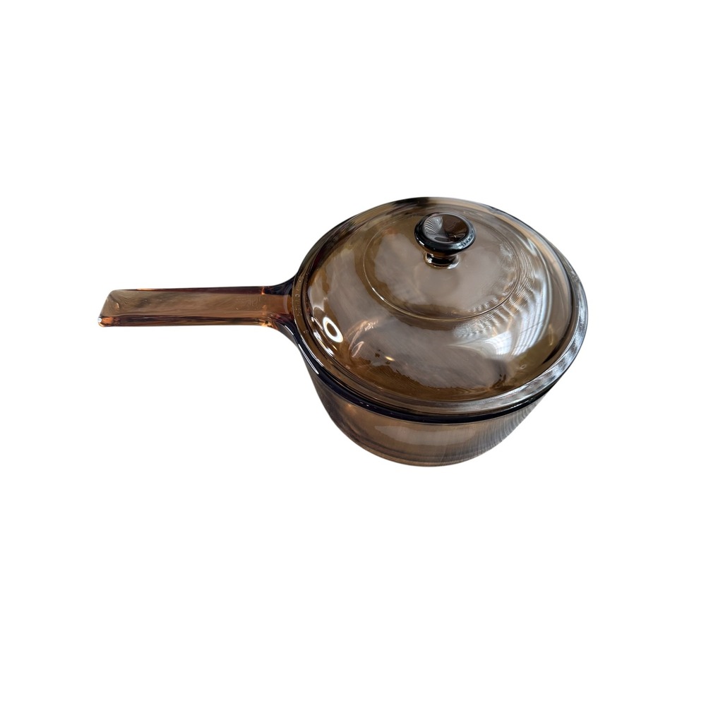 Vintage Visions Corning Amber Glass 1.5L Saucepan with Pyrex Lid V-1.5-C USA